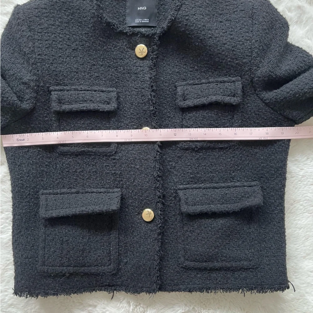 Mango Tweed Jacket Blazer with Fried Ends sz Large_11